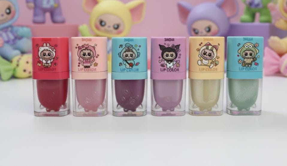 Labubu Mini Lip Glosses Set – Kawaii Character Bundle w/ Cute Anime Packaging, Moisturizing Non-Sticky Formula, Perfect Gifts & Collectibles