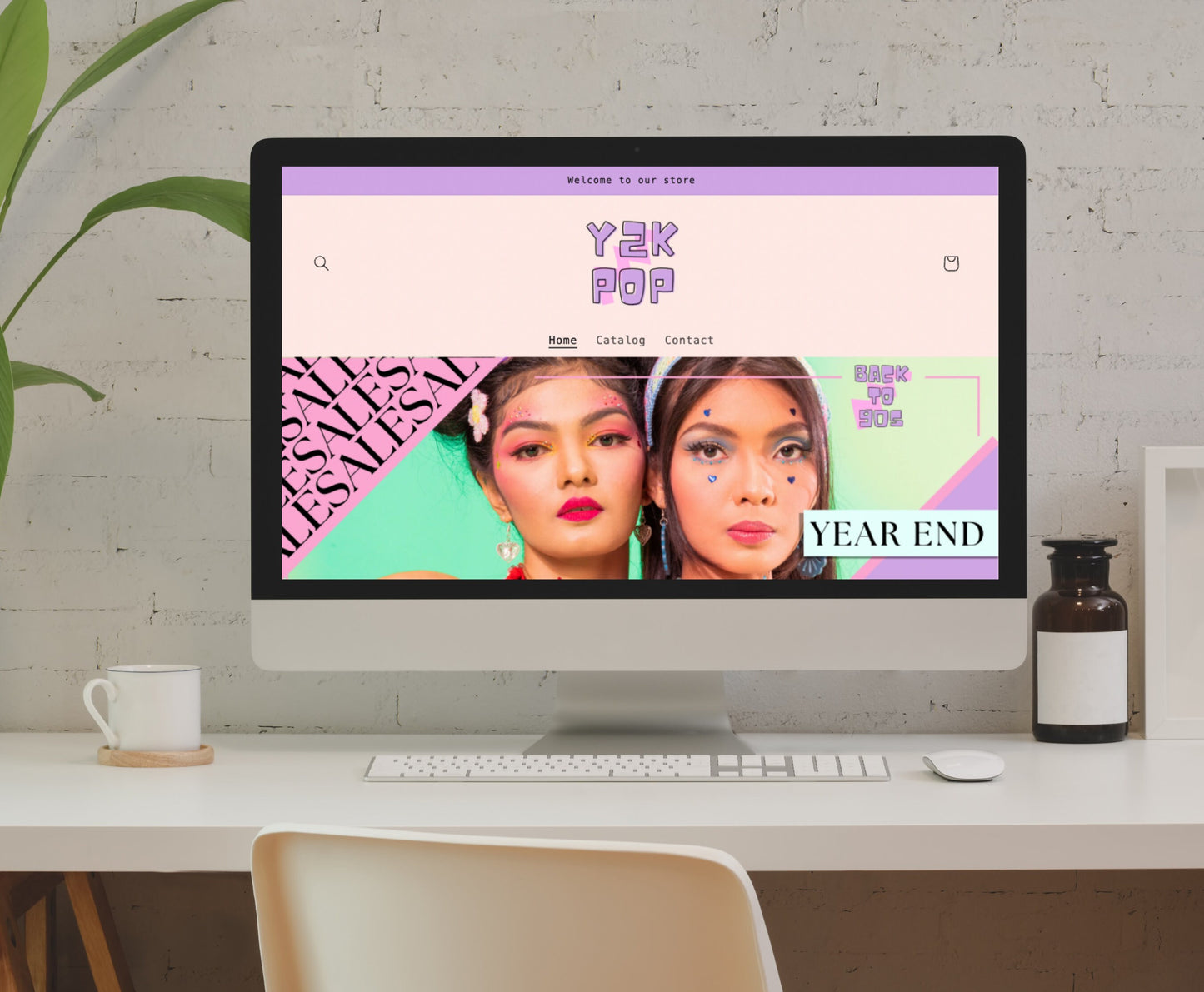 Shopify Theme + Canva Website Template with Editable Banners, Editable Logo and Editable Promo images. Trendy, Y2K , 90s inspired Design