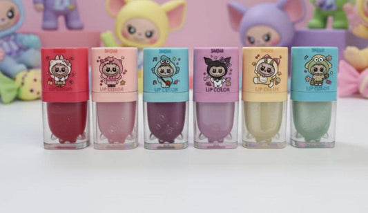 Labubu Mini Lip Glosses Set 6PC– Kawaii Character Bundle w/ Cute Anime, Moisturizing Non-Sticky Formula, Perfect Gifts & Collectibles